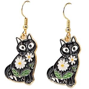 2/$25 or 3/$35 NWOT Floral, metal black cat earrings